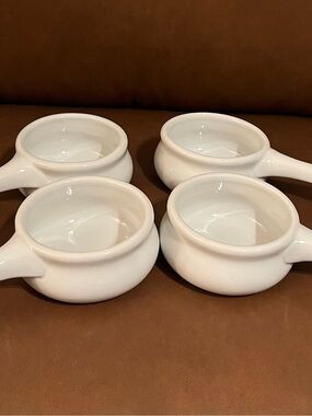 Cordon Bleu White Ceramic Soup Bowls with Handle - Set of 4